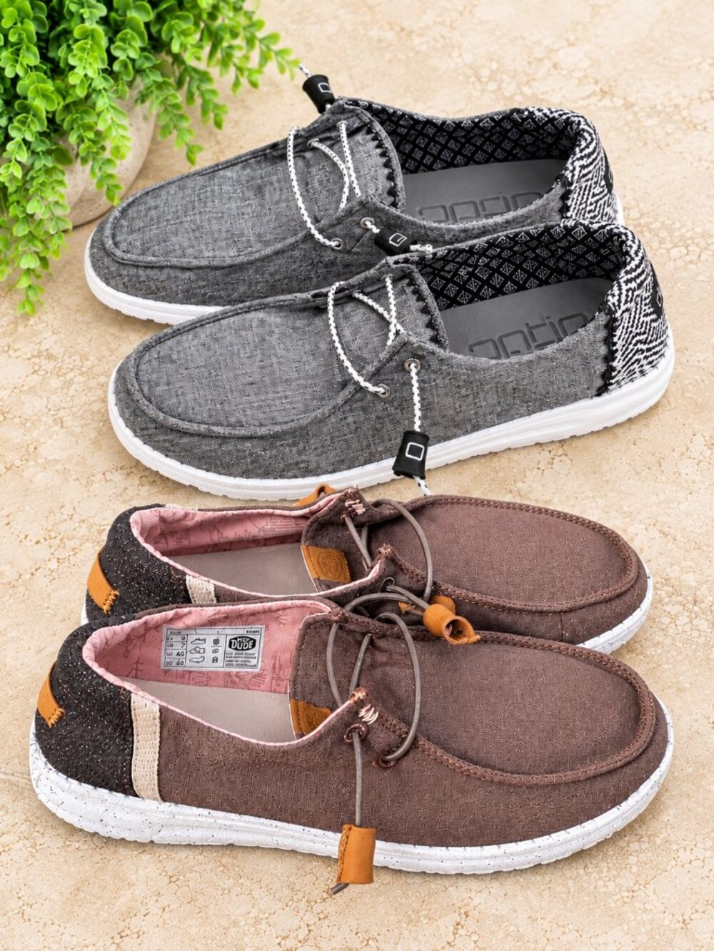 2 Pair Bundle HEYDUDE Wendy Women’s Shoes Size 9 EU 40 Brown Gray Slip Ons
